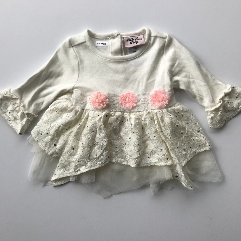 FREE w PURCHASE Little Lass Baby Tutu Dress cream white sparkle tole lace 3-6 mo